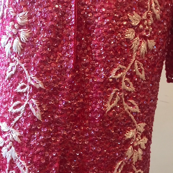 Vintage Pink & White Sequence Cocktail Dress - Picture 6 of 8